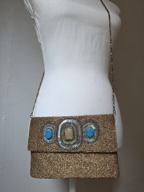 Gold Beaded Crossbody Bag with Turquoise Accents From Big Buddha